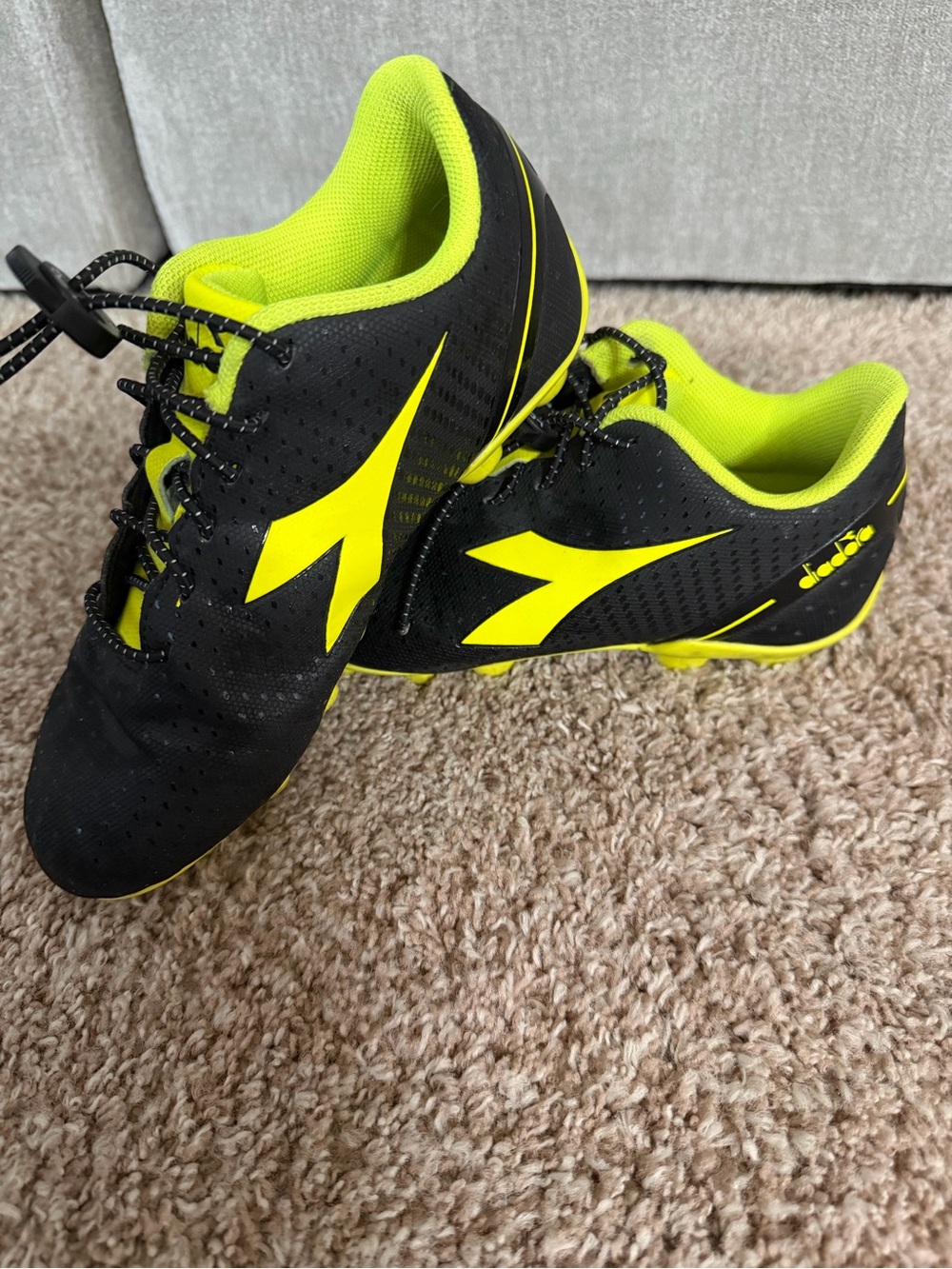 Diadora Black and Neon Yellow Athletic Soccer Cleats